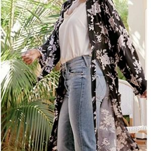 Black Floral Duster Kimono Spiritual Gangster Maya Kimono Duster.